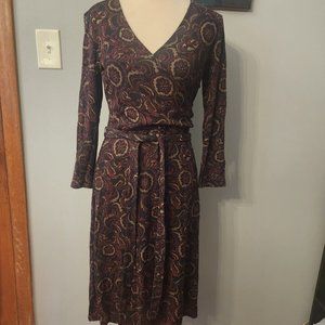 Ann Taylor LOFT Women's Size 2 Wrap Bodice Stretch Belted Dress Autumn Paisley